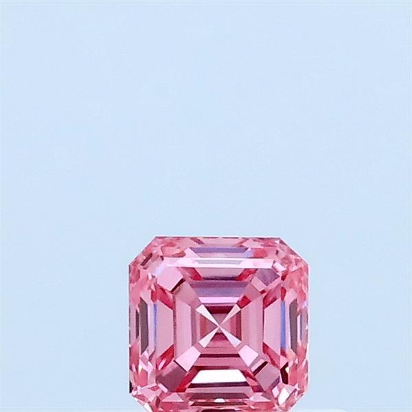 Actual 0.32 carat Fancy Vivid Pink Asscher lab-grown diamond