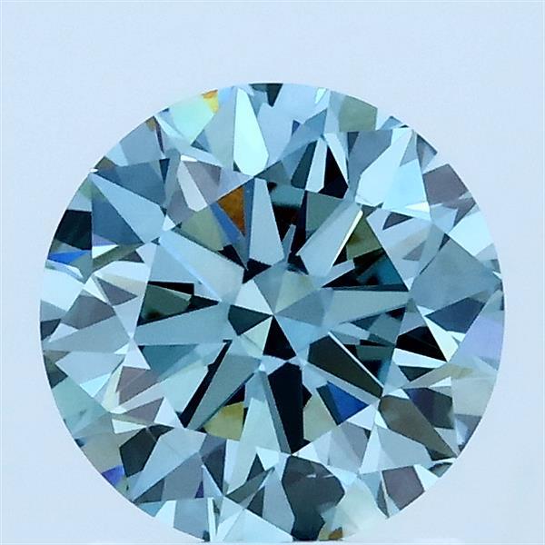 Actual 1.5 carat Vivid Greenish Blue Round lab-grown diamond