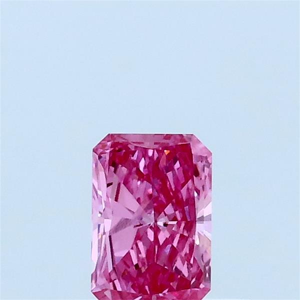 Actual 0.31 carat Fancy Intense Pink Radiant lab-grown diamond