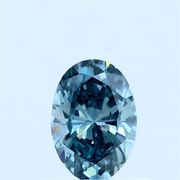 Actual 0.39 carat Fancy Vivid Bluish Green Oval lab-grown diamond