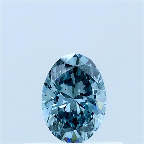 Actual 0.33 carat Fancy Intense Bluish Green Oval lab-grown diamond